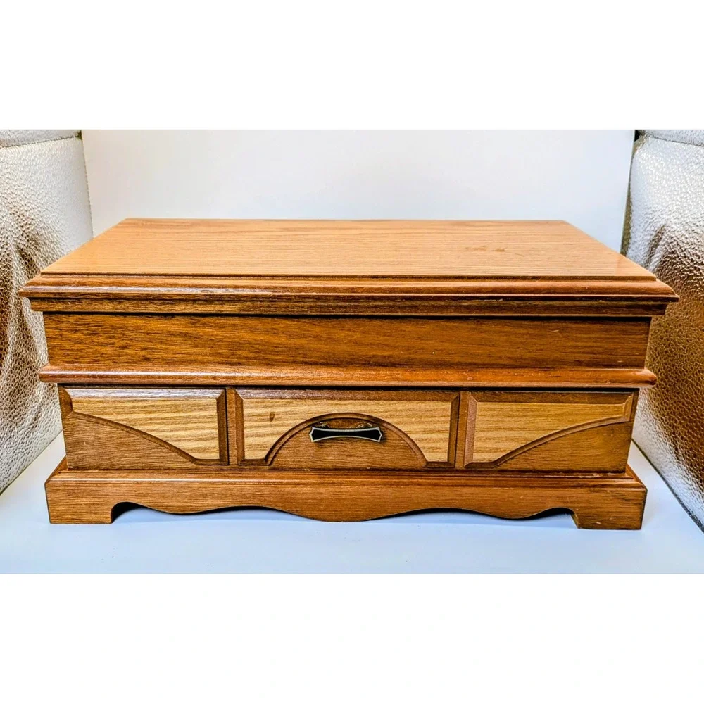 Vintage Wooden Jewelry Chest Lined Sweet